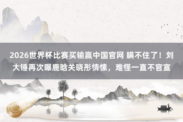 2026世界杯比赛买输赢中国官网 瞒不住了！刘大锤再次曝鹿晗关晓彤情愫，难怪一直不官宣