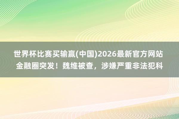 世界杯比赛买输赢(中国)2026最新官方网站 金融圈突发！魏维被查，涉嫌严重非法犯科