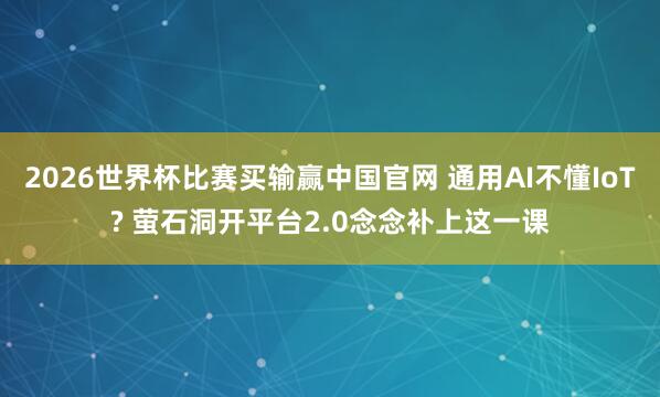 2026世界杯比赛买输赢中国官网 通用AI不懂IoT? 萤石洞开平台2.0念念补上这一课