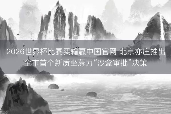 2026世界杯比赛买输赢中国官网 北京亦庄推出全市首个新质坐蓐力“沙盒审批”决策